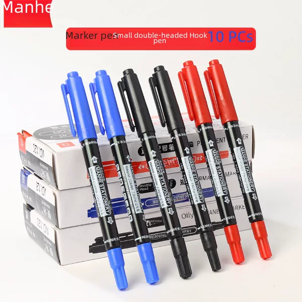 Manhe small double-headed marker pen oil pen waterproof quick-drying art special marker pen black Gouxianbi wholesale