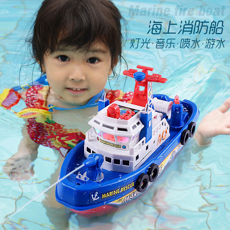 Creative Light Music Water Spray Electric Fire Boat Water Sound Lighting Water Play Cruise Boat Children's New and Unique Toys Wholesale