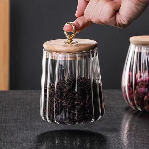 Transparent glass bottle sealed jar tea jar household food grade large capacity sugar jar jar bamboo lid storage jar