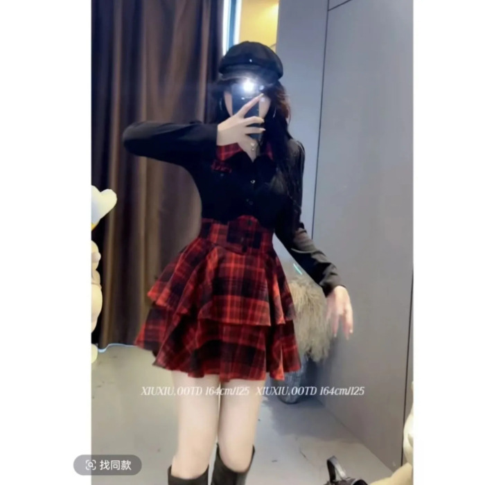 秋天开学纯欲风jk制服套装女春秋收腰蓬蓬短裙显瘦衬衫上衣两件套|undefined
