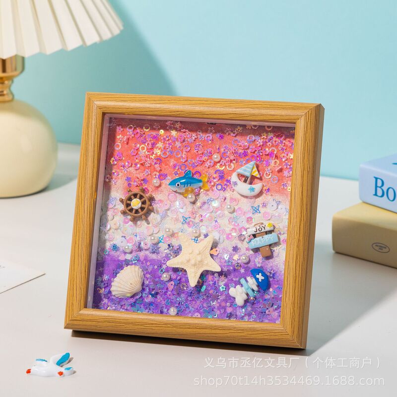 新しいクリエイティブ子供の木製 DIY 手作り材料パッケージおもちゃ材料パッケージフォトフレーム絵画手作りテクスチャ絵画|undefined