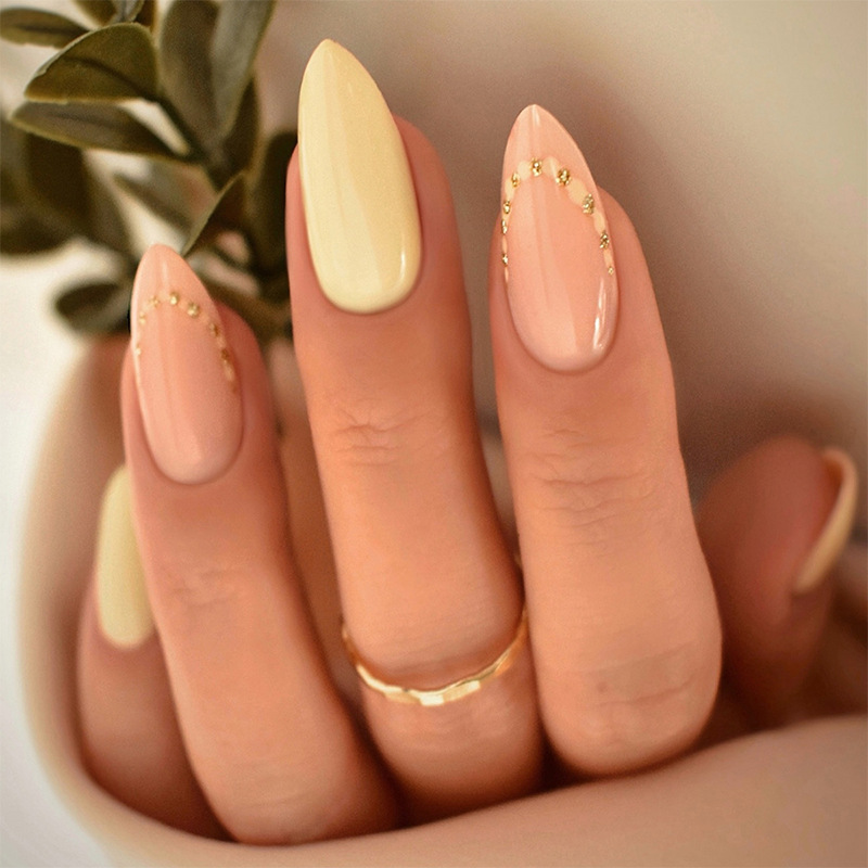 Popular Cross-Border French High-End Wearable Nails Almond Lines European and American Nude Color Manicure Professional Nail Patch Wholesale Popular Cross-Border French High-End Wearable Nails Almond Lines European and American Nude Color Manicure Professional Nail Patch Wholesale
