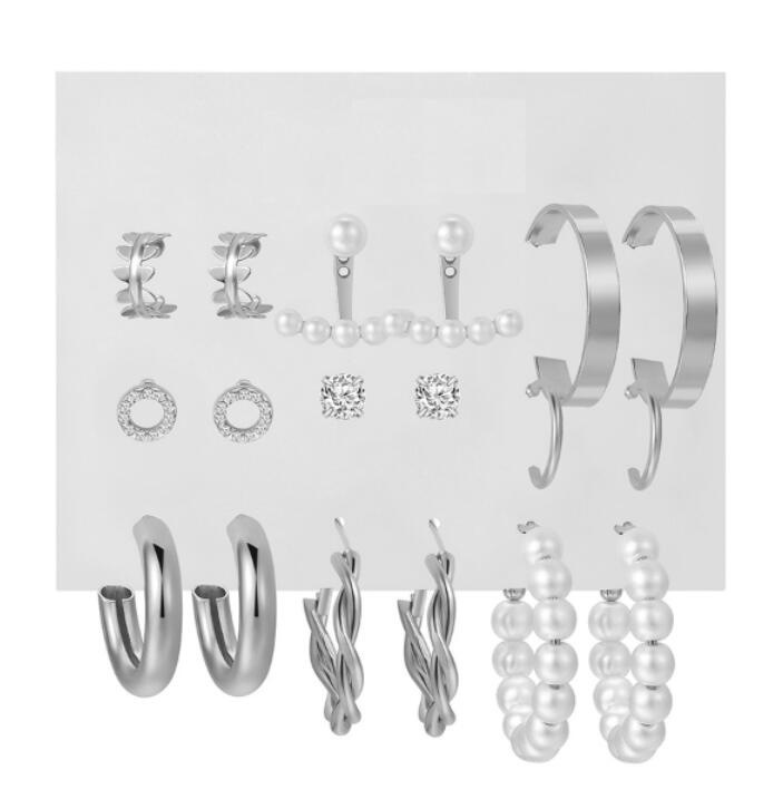 Europe and the United States cross-border creative retro simple tassel earrings personality point rhinestone earrings suit 5 pairs of earrings