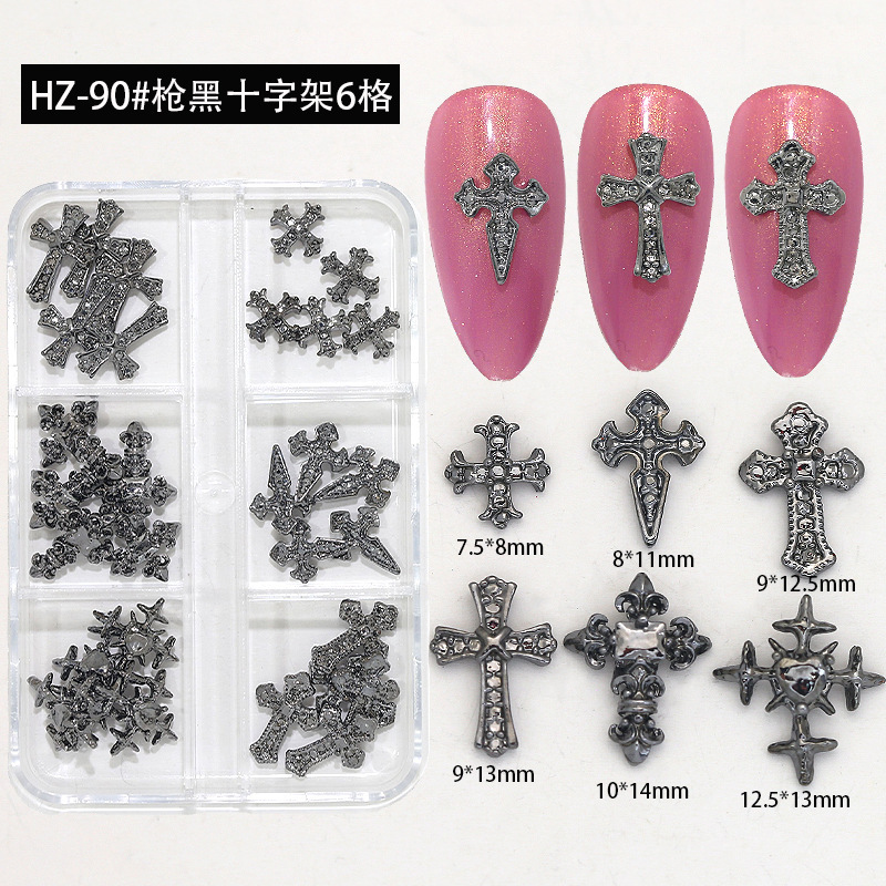 クロスボーダー卸売 6 グリッド箱入りクロスネイルアート合金ジュエリーシンプルなホワイト K ダイヤモンドジュエリーメタルネイルアクセサリー装飾|undefined