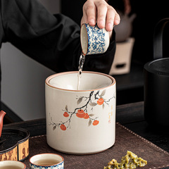 汝窑茶渣缸家用大号带盖防飞灰茶盂茶洗茶道配件茶水桶陶瓷储水罐