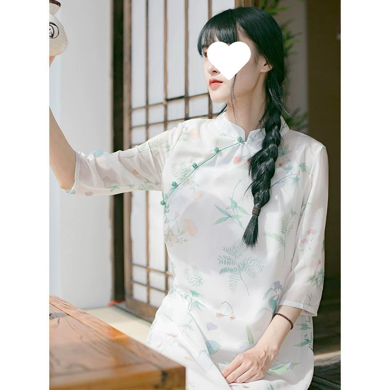 Литературное ретро-платье, женское китайское чайное платье дзен, летнее улучшенное платье феи Cheongsam с принтом в китайском стиле