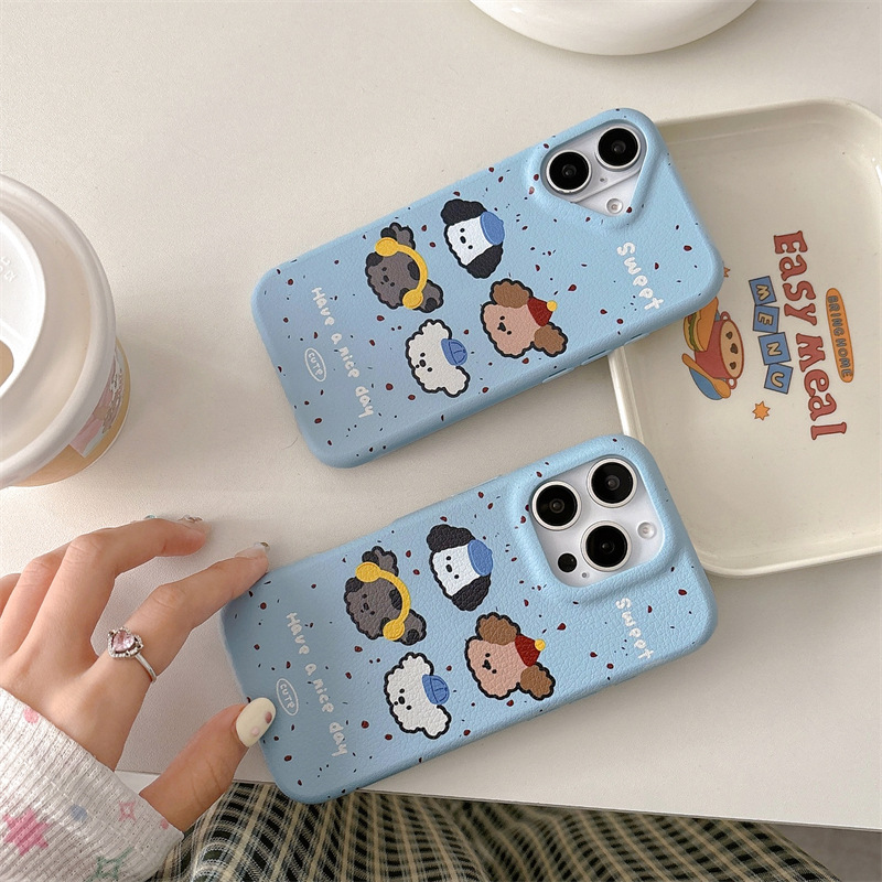 Cachorro de dibujos animados de cuero azul con salpicaduras de tinta para iPhone16promax funda para teléfono móvil 14 Apple 15P femenino 13/12