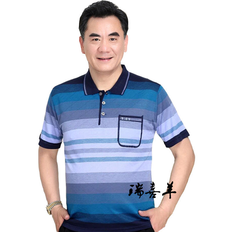 Mishima de punto de mediana edad y hombres de edad avanzada Camiseta de manga corta papá desgaste del verano más el tamaño casual ropa superior desgaste del abuelo de los hombres