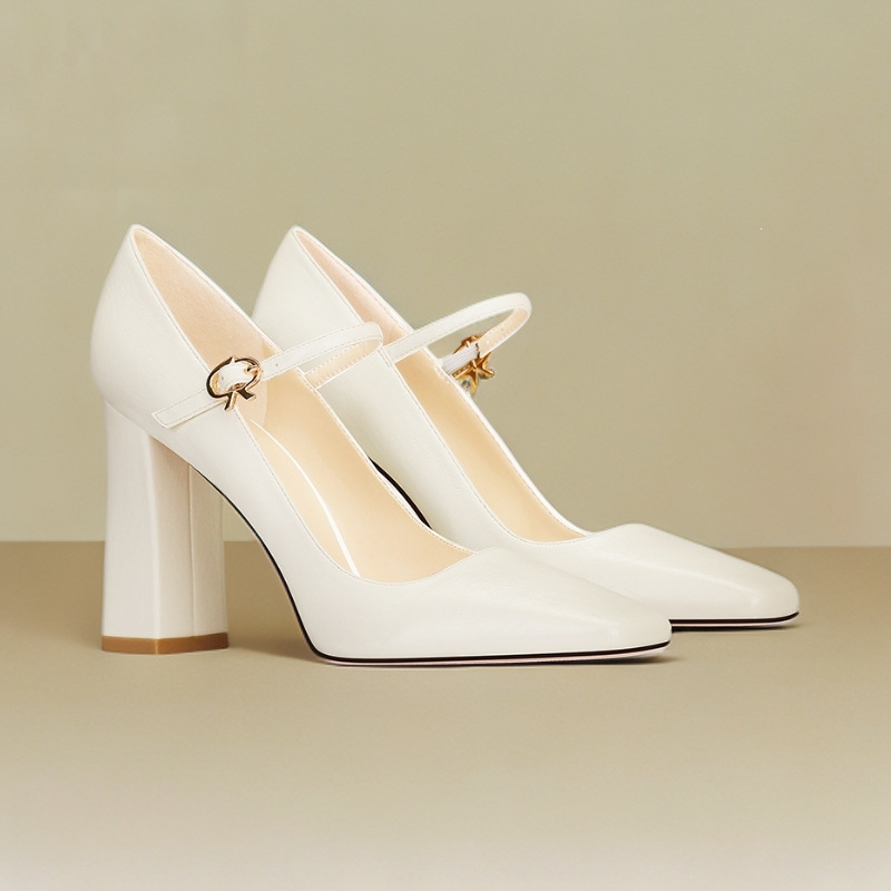 White Chunky Heel New High-Heeled Shoes, Light Luxury New Style, Summer New Model, Suitable for Wide and Plump Feet, Fairy-Style Single Shoes