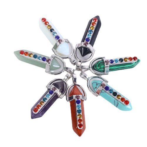 Cross-border best-selling natural amethyst and crystal white quartz hexagonal column pendant with multi-color water drill alloy necklace wholesale accessories