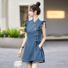 新中式国风无袖牛仔套装裙小个子连衣裙两件套女夏设计感收腰显瘦