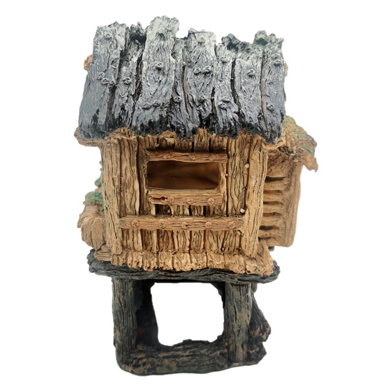 Pecera paisaje simulación vintage casa acuario decoración escalada PET resina Jiangnan cabaña nube grúa edificio paisaje Decoración