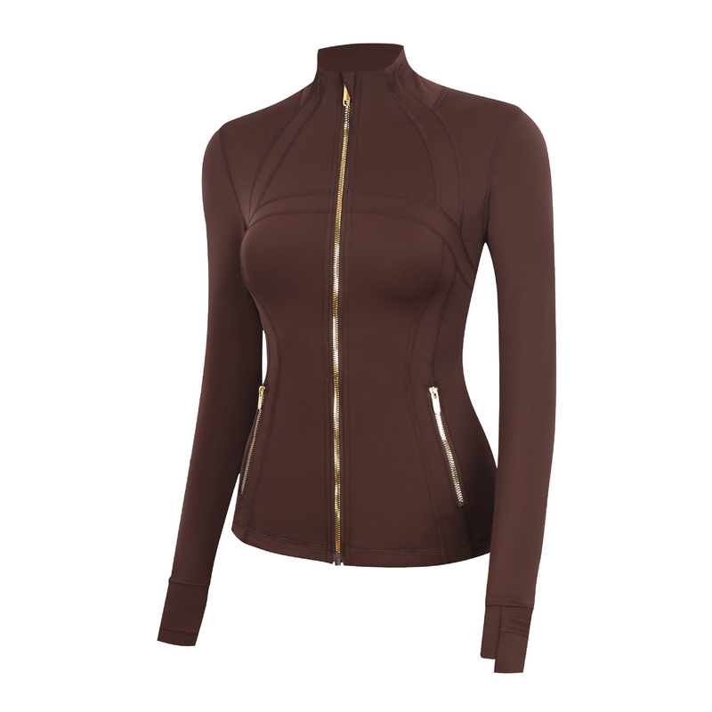 Lulu Original Label Define Gold Zipper Stand Collar Jacket Slim Fit Yoga Sports Coat Double Gold