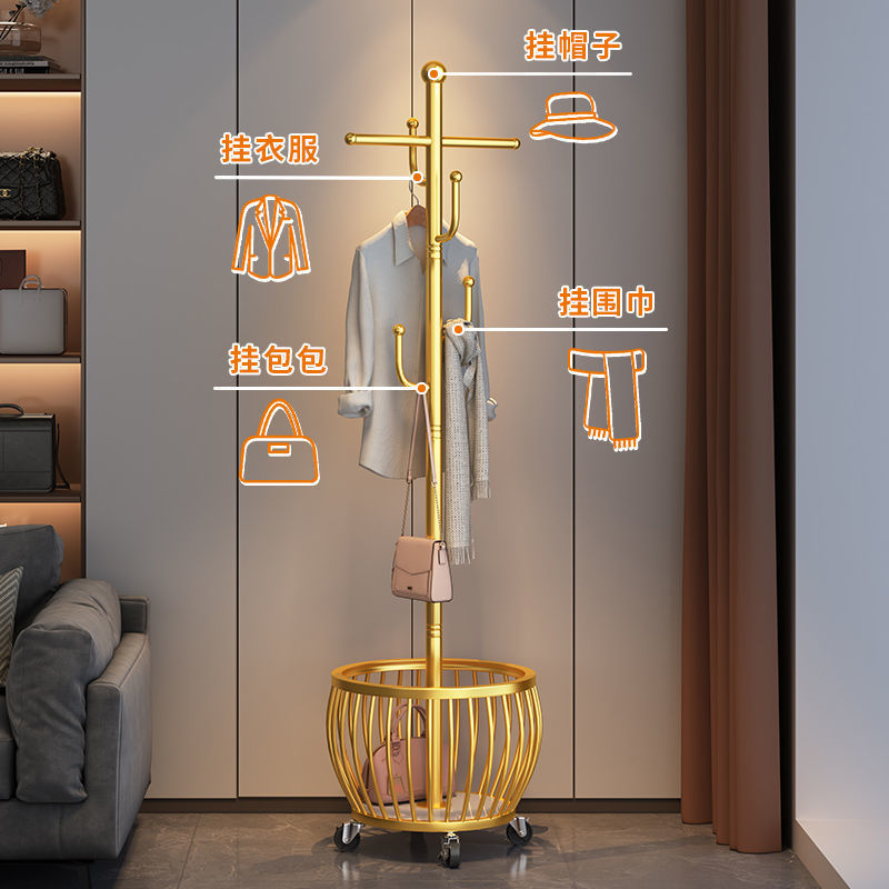 Coat Rack Floor-Standing Bedroom Home Living Room Mobile Clothes Rack Vertical Internet Celebrity Door Hanging Bag Clothes Drying Rack