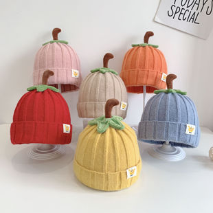 Autumn and Winter New Baby Hat Cute Boys and Girls Baby Pumpkin Cartoon Wool Hat Warm Cold-proof Cotton Knitted Hat