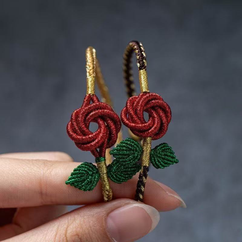 Finished Hand-Knitted Rose Flower Bracelet, Adjustable Valentine's Day Gift Bracelet, Wholesale Fashion Original Good Luck Bracelet