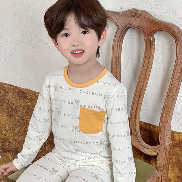 Tong Beijia 24 New Lycra Cotton Autumn Clothes and Pants suit Middle and Big Children's Autumn Home Clothes Children's Autumn Clothes and Pants