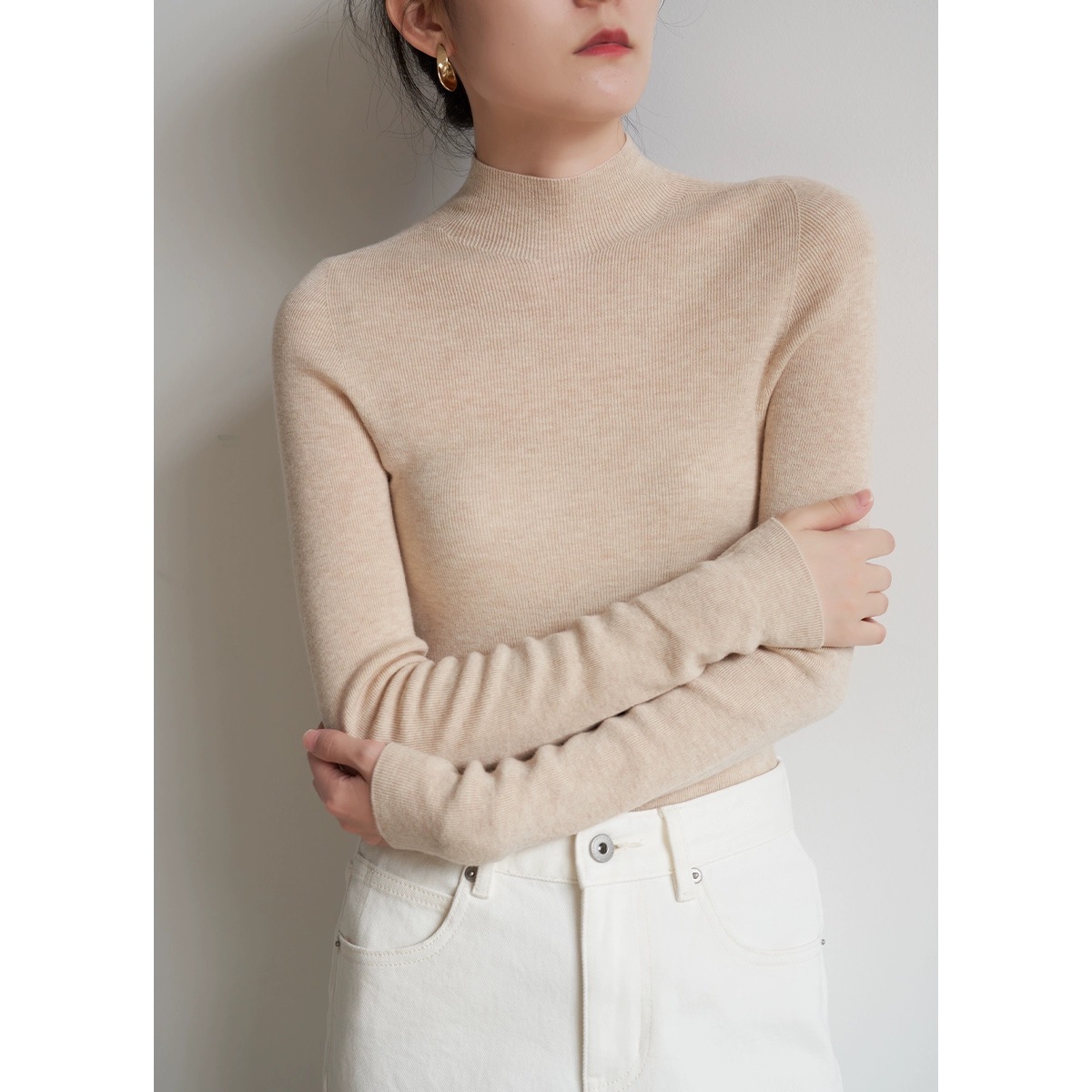Pull en laine à col mi-haut pour femme, vêtement d'une seule pièce sans couture, style navetteur, automne_voghion.com