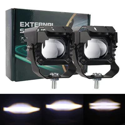 Motorcycle headlights, headlights Led Spotlight, Yellow and White - white-pack-of-two