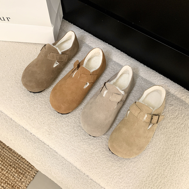Genuine Leather and Velvet Birkenstock Shoes for Women, All-Inclusive Autumn and Winter Slip-On Casual Plush Warm Cotton Shoes, Snow Boots, Large Size Women's Shoes Genuine Leather and Velvet Birkenstock Shoes for Women, All-Inclusive Autumn and Winter Slip-On Casual Plush Warm Cotton Shoes, Snow Boots, Large Size Women's Shoes