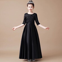 黑色公主裙中小童走秀钢琴演出小提琴演奏服儿童乐团合唱礼服现货
