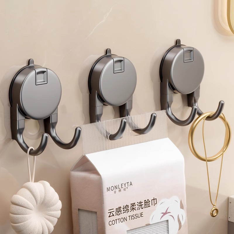 Suction Cup Hook Hanging Paper Towel Hook No-Drill Bathroom Kitchen Door Back Clothes Hook Double Hook Strong Load-Bearing Hook