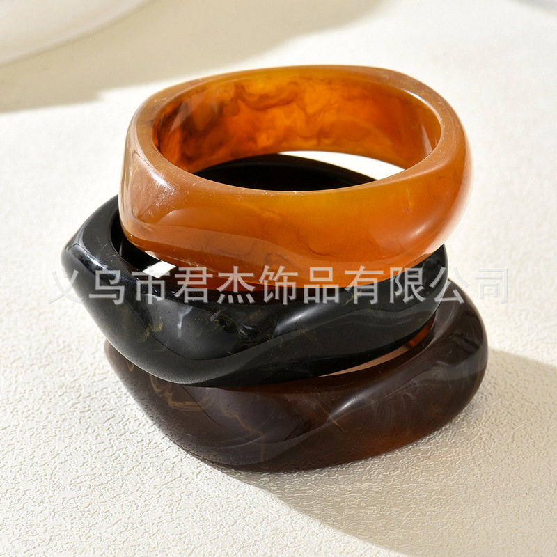 跨境不规则树脂手镯套装小众设计欧美夸张手环高级感不掉色宽镯子|undefined