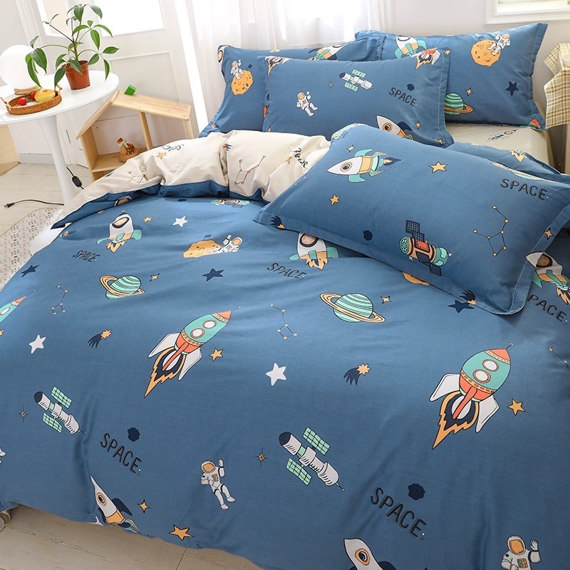 Funda de edredón de algodón de una sola pieza de cuatro piezas para niños 150x200x230 dormitorio de estudiantes individual 180 sábana