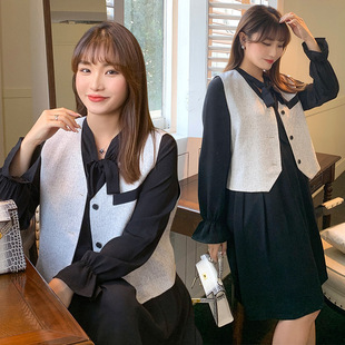 Plus size women's vest autumn new fashionable elegant casual solid color Korean style loose V-neck coat 2983