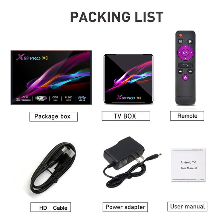 X88 PRO X3 медиаплеер-топбокс Android 9.0 S905X3 4Г/64Г 8K HD сетевой TV-бокс