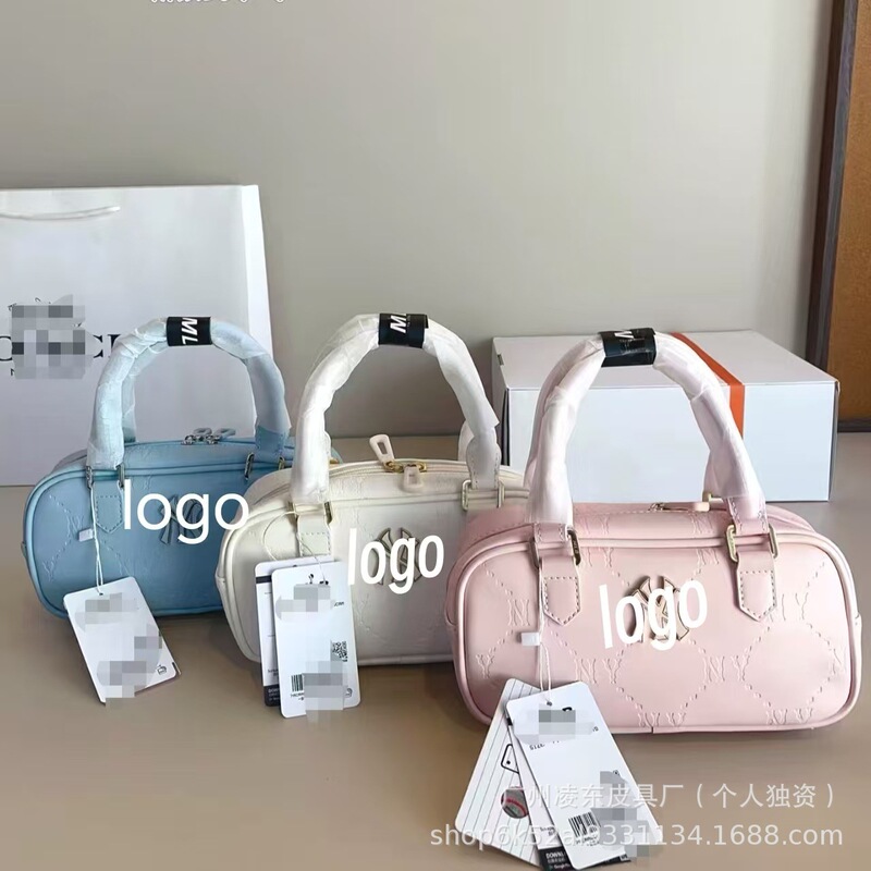 Korean Mlb Boston New Pu Leather Ny Letter Diamond Embossed Bowling Fashion Shoulder Tote Bag Versatile