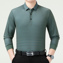 专柜高档男士桑蚕丝体恤新款时尚翻领中年爸爸上衣免烫男装POLO衫