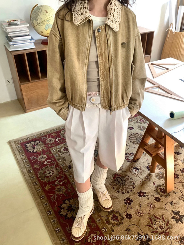 25秋冬新款休闲宽松领口花边外套减龄随性百搭显瘦休闲简约短款|undefined