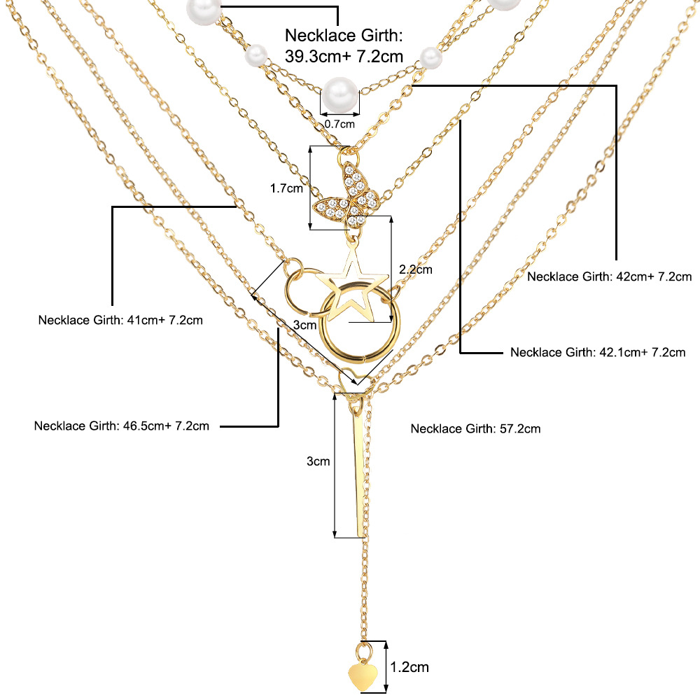 Sweet Star Heart Shape Butterfly Imitation Pearl Alloy Tassel Plating Inlay Zircon Necklace