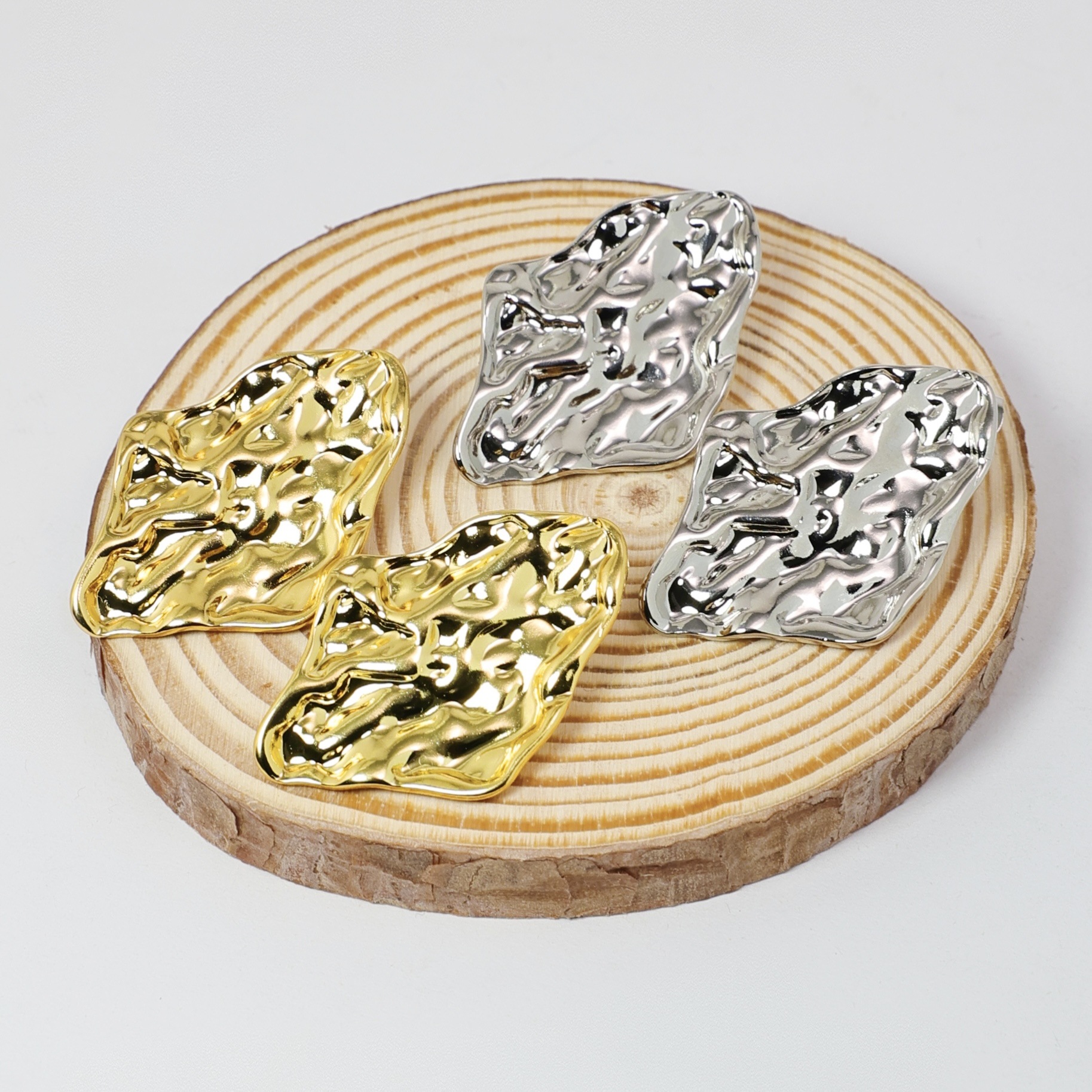 Personalised Lava Texture Stud Earrings In Stainless Steel Gold_voghion.com