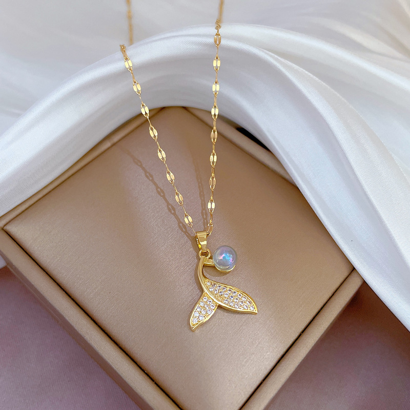 Collar de cola de sirena en oro con micro engaste para mujer_voghion.com