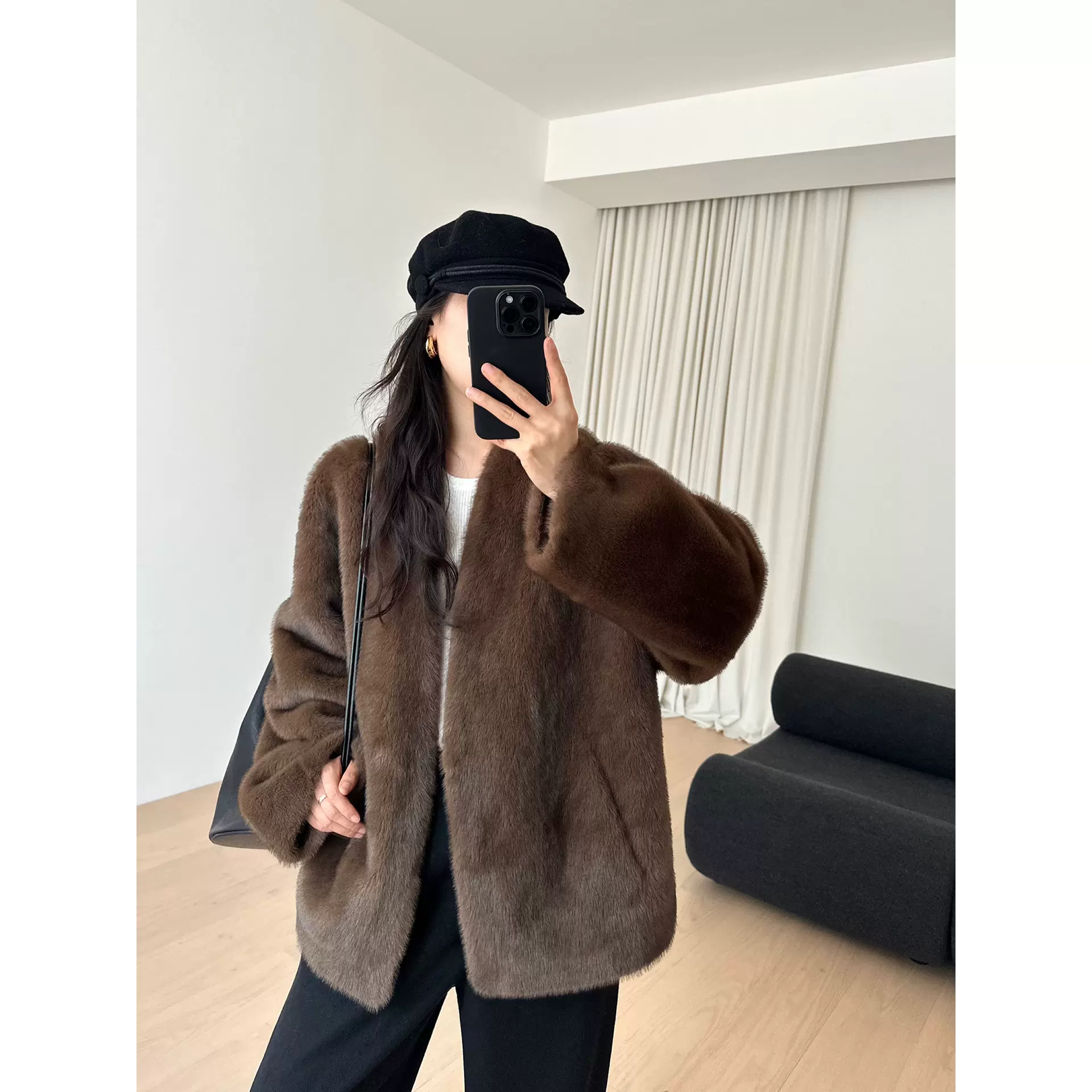 |冬日时髦之美|柔软毛感短款环保皮草外套金貂绒仿水貂