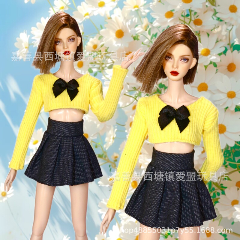 Wholesale 30cm Dress up Doll Clothes Barbie Accessories Knitted Sweater Denim Pleated Skirt Suit Fashion