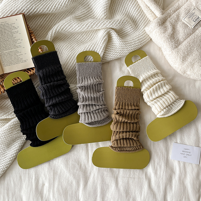 Socks Women's Autumn and Winter Mid-barrel Gray Calf Stacked Socks Yk2 Japanese-style Thick Knitted Long-barrel Leg Cover for Warm