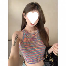 大码小众针织吊带背心春季女装外穿辣妹纯欲美式打底上衣胖妹显瘦