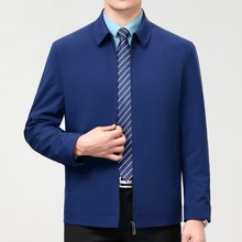 新款夹克春秋季工装中年商务休闲桑蚕丝外套爸爸翻领男装高档