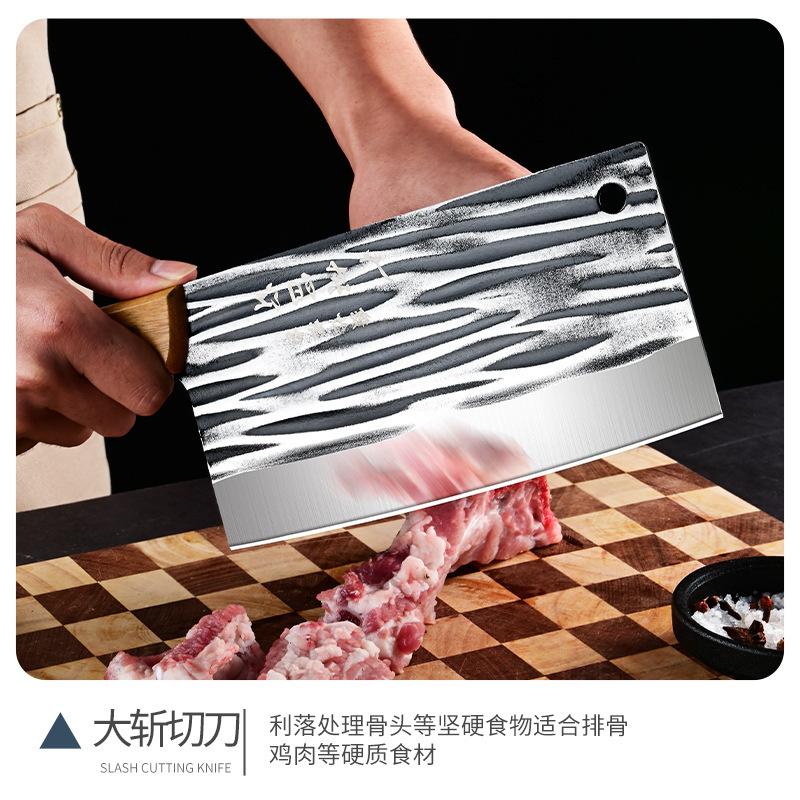陽江メーカーのステンレス鋼鍛造ハンマーパターン家庭用包丁、鶏肉、アヒル、豚バラ肉を切るための鋭い多機能ナイフ|undefined