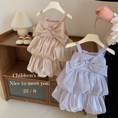 Girls suspender dress summer dress 2024 new Korean style western style baby girl bow vest skirt princess dress