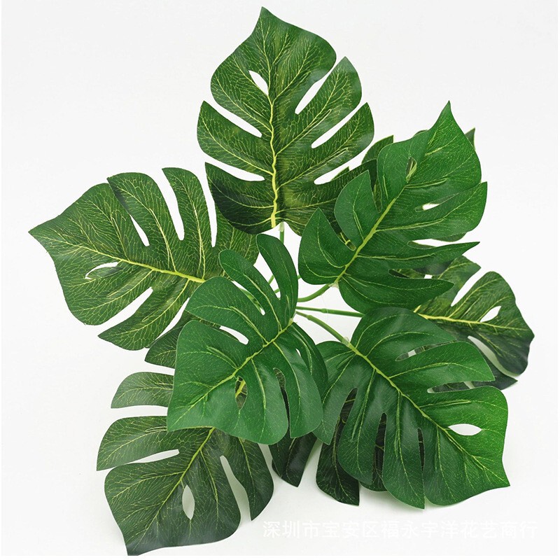 9 Artificial Monstera Leaves with Green Coating, Artificial Monstera Plant Wall Accessories, Artificial Flowers