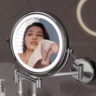Bathroom makeup mirror wall -mounted folding mirror hotel free punching double -sided with lamp and large mirror LED dressing beauty mirror