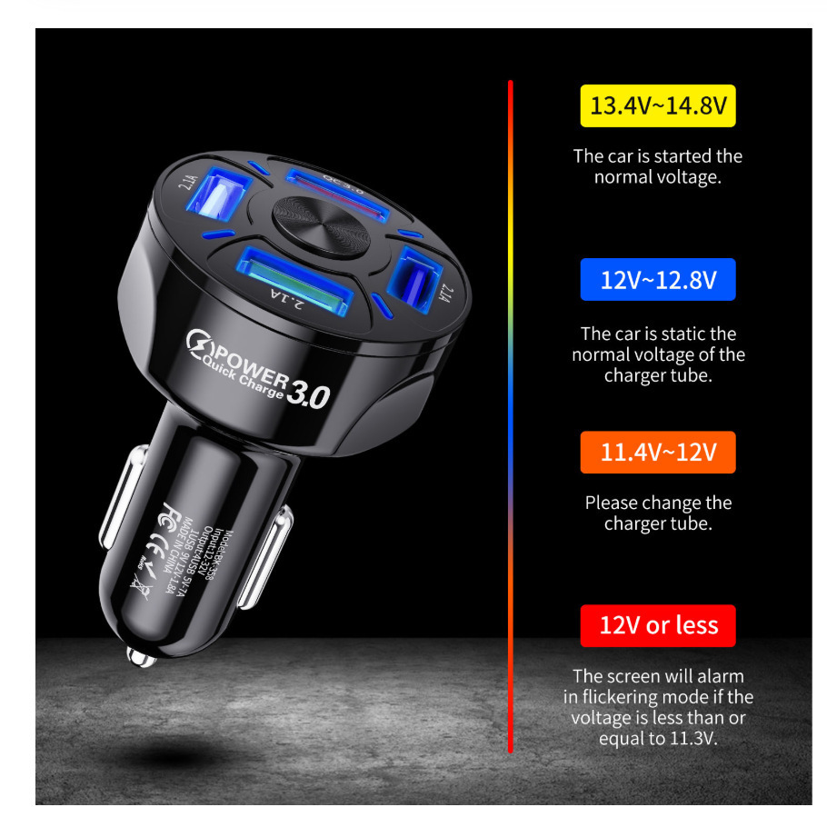 QC 3.0 Fast Charge Car Charger 4-in-1 QC 3.0 Car Charger 3.1A Automotive Phone Charger 4 USB