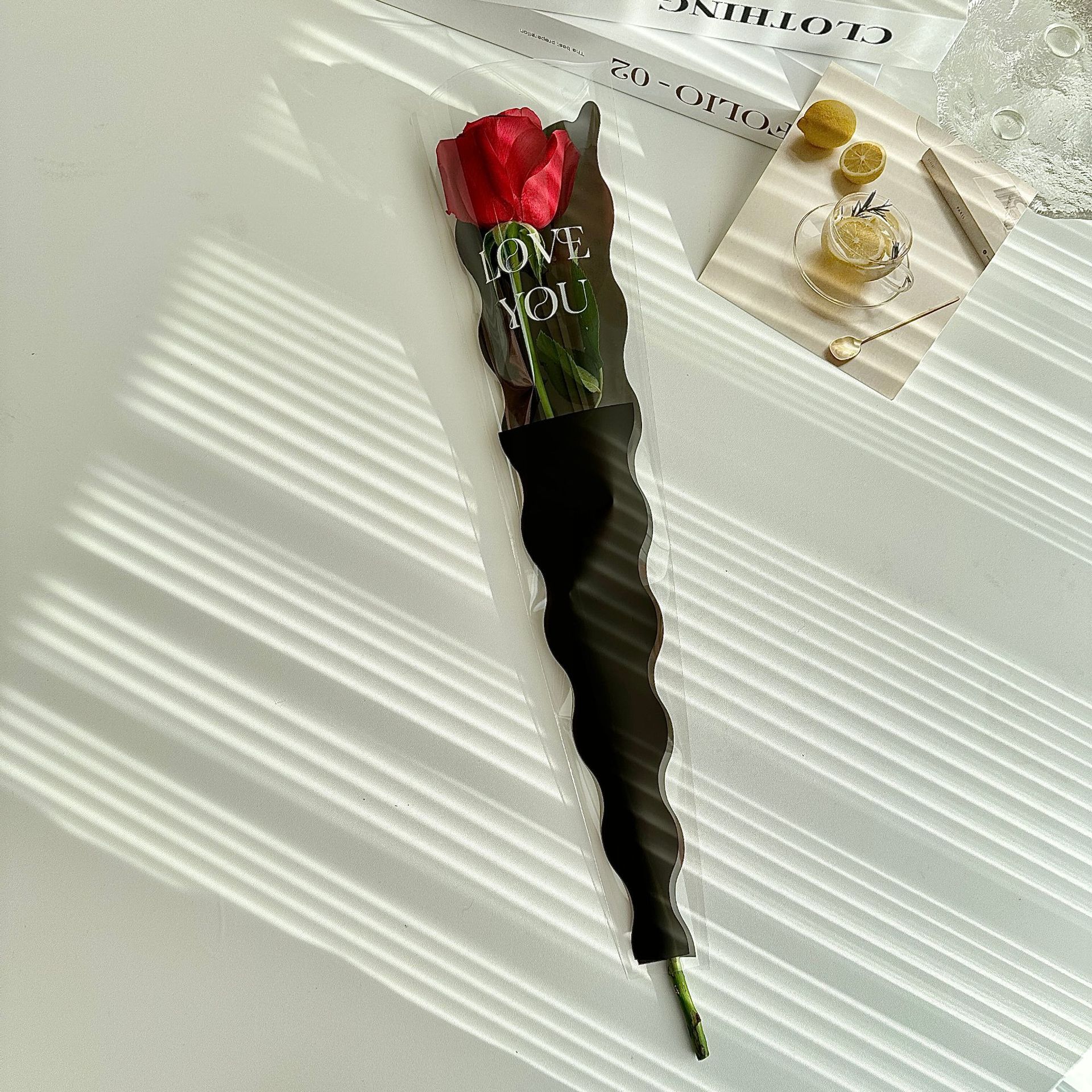 Nueva sirena ondulación del agua sola flor bolsa de embalaje Rosa embalaje OPP escalera bolsa floral material