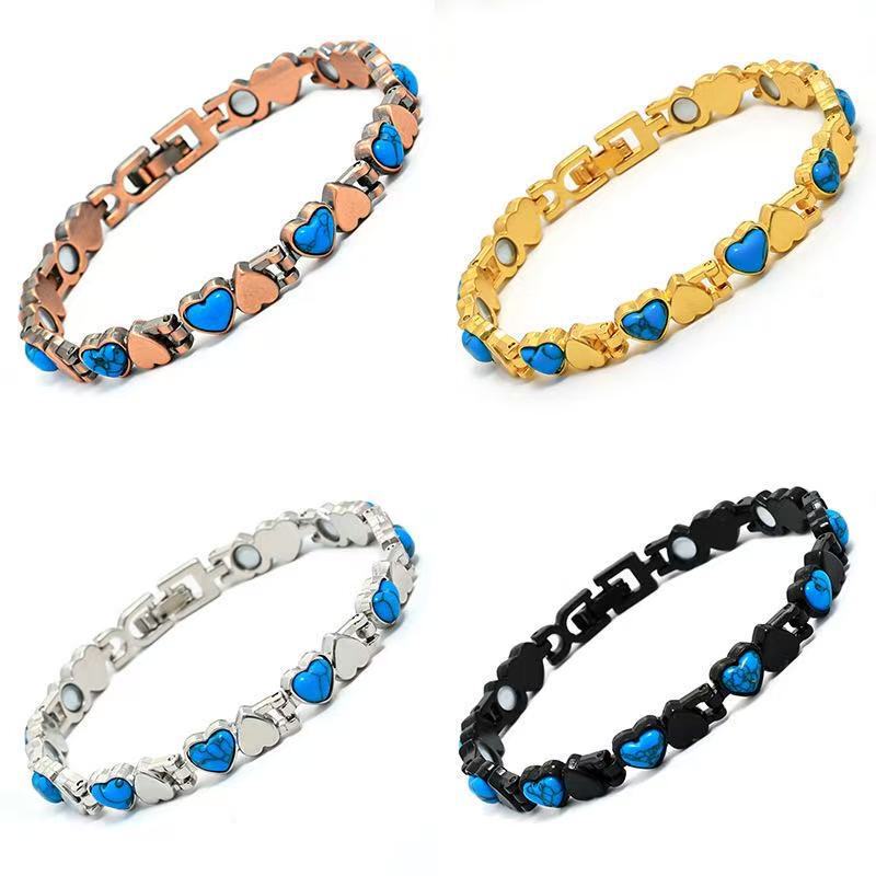 Yingqi Cross-Border Wholesale Colorful Turquoise Pure Red Copper Bracelet Non-Fading Girls Magnetic Energy Bracelet High-End Fashion