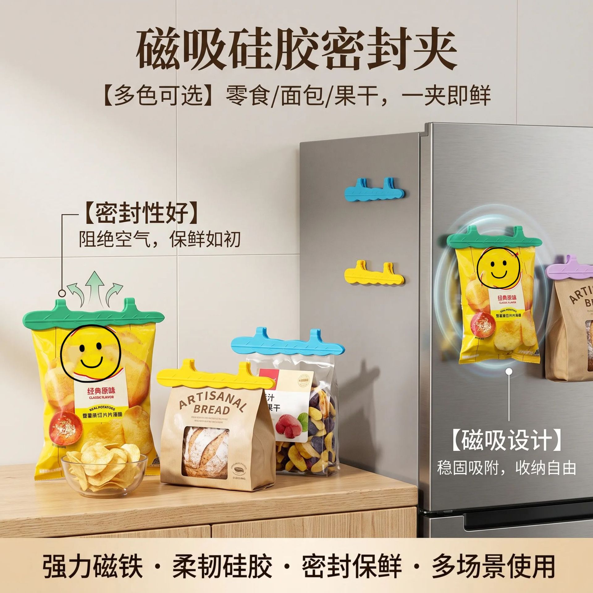 Magnetic Sealing Clip Food Sealing Clip Strong Magnet Reusable Potato Chip Snack Bread Sealing Clip Silicone