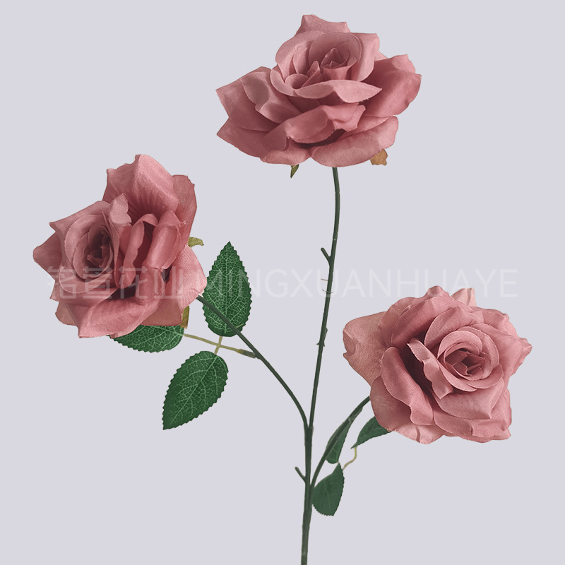 3송이 다이아몬드 장미 잎 포함 - 팥죽색 11호